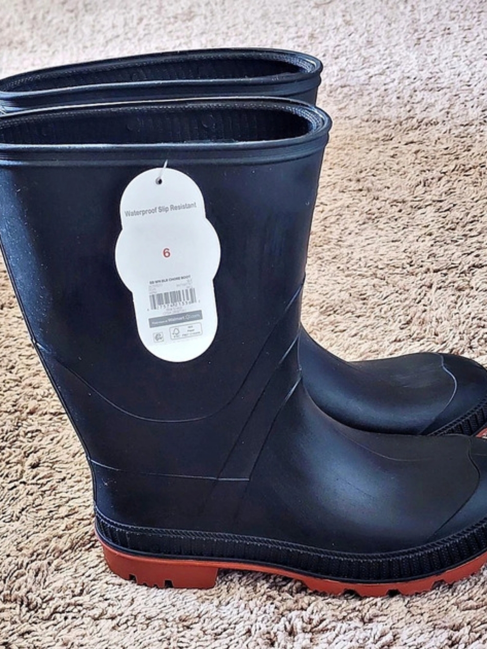 Wonder Nation Boys Chore Rain Boots Black & Red US 6